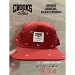 中古品二手挺新 8-9成新 美國品牌 CROOKS AND CASTLE  五片帽可調式紅色美國帶回 SNAPBACK