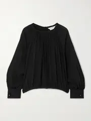 [Max Mara] Max Mara - Narvel Plissé-silk Blouse - Black - UK 12 UK 12 Black
