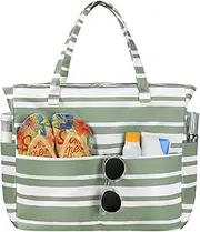 [Trifabricy] Beach Bags for Women Waterproof Sandproof Women Tote Bag, Large Beach Bag with Zipper for Gym Travel Vocation