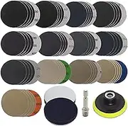tunghey 65pcs 3 Inches (75mm) Sanding Discs Pad Kit for Drill Sanding Grinder Rotary Tools with Backer Plate Shank and Soft Foam Buffering Pad, Sandpapers Includes 60-10000 Grit