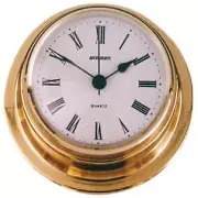 Marine Boat 120mm Clock Polished Brass Roman Numerals Caravan RV