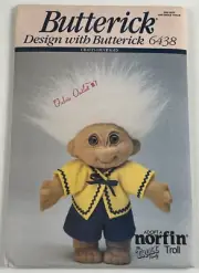 Butterick 6438 Stuffed Troll Doll + Jacket, Shorts Sewing Pattern UC FF VTG OOP