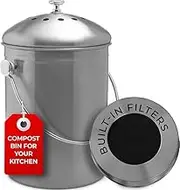 EPICA Countertop Compost Bin Kitchen | 1.3 Gallon | Odorless Composting Bin with Carbon Filters Indoor Compost Bin with Lid Stainless Steel Kitchen Composter for Food Scraps Waste Recycling (Grey)