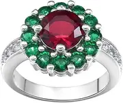 [Bigood] Women Colorful Flower Crystal CZ Plated 925 Sterling Silver Ring