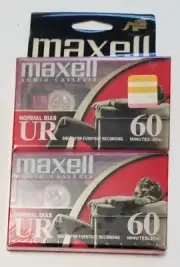 Maxell UR 60 Minute Blank Audio Cassette Tapes 2 PACK Normal Bias NOS UNUSED