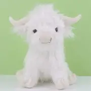 25cm Highland Cow Stuffed Animal Realistic Cow Plush Cattle Simulation Highland Cuddly Plushie Doll Farm Home Decor(White)