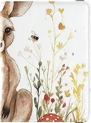 [Amooorous] Cartoon Cute Kangaroo Brown Flower Mushroom Leather decorative family passport holder Wallet Combo Travel Passport Wallet With Vaccination Card Slot Ultra Slim, cartoon cute Kangaroo brown Flower