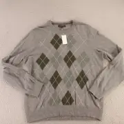 Banana Republic Sweater Mens XL Gray Argyle Merino Wool Extra Fine NEW