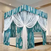 Cute Princess 4 Corner Post Mosquito Net&Bed Canopy Curtain Canopy for Girls Boys Bed Bedroom Kids Rooms for Twin/Full/Queen/King Size Bed Decoration (Cyan-Leaf, Mosquito Net&Bed Canopy, Ful