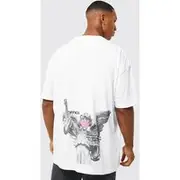 Mens White Oversized Statue Back Graphic T-shirt