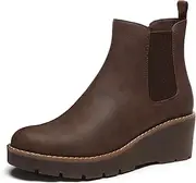 [Athlefit] Women's Chelsea Wedge Boots Elastic Platform Lug Sole Slip on Wedge Ankle Booties