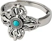 [AMQUSUPO] Feng Shui Coins Rings Mantra Turquoise Rings 925 Sterling Silver Amulet Anillo Feng Shui De La Buena Suerte Lucky Wealth Money Health Band Adjustable Ring for Men