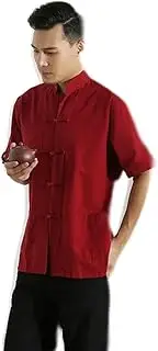 [ZIRIA] Cotton Mens Short Sleeve Tang Suit Top Male Kung Fu Tai Chi Uniform Shirt Blouse Traditional Chinese Clothings