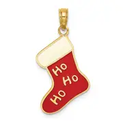 14k Yellow Gold Enamel HO HO HO Christmas Stocking Charm