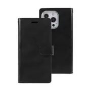 iPhone 15 Pro Max Flip Wallet Case Cover with Metal Snap-On Fastener - PU Leather & TPU Featuring Front Cover, Multiple Card Holder Slots & Shock Resistance - Black