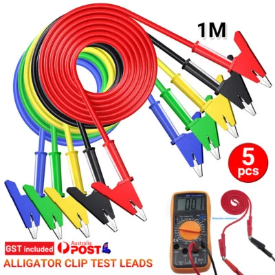 5PCS 1M Alligator Clip Test Leads Dual Ended Crocodile Wire Cable Insulator Clip