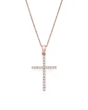 Diamond Cross Necklace in 14K Rose Gold, .25 ct. t. w.