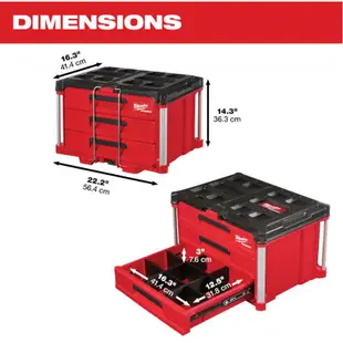 Milwaukee 48-22-8443 PACKOUTTM 3 抽屜工具箱儲物盒 Bekas Simpanan PAC