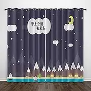 Exquisite Bedroom Blackout Curtains, Cartoon Mountains Moon Landscape 92x91 Inch Heat Insulation Blackout Children's Curtains,3D lackout Curtains, Suitable for Living Room Bedroom Childre