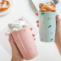 在飛比找momo購物網優惠-【JEN】可愛貓咪造型吸管水杯馬克杯480ML(4色可選)