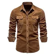 Men's Shirt Casual Shirt Beach Shirt Corduroy Shirt Button Up Shirt Dark Brown Wine Navy Blue Blue Army Green Long Sleeve Plain Lapel Vacation Hawaiian Button-