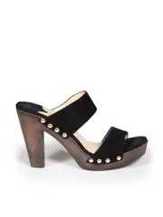 Black Suede Wooden Platform Sandals