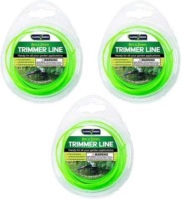 [3PCE] Garden Greens Trimmer Line Nylon Durable Sturdy Edging 8M Long X 3Mm G...