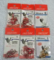 EAGLE CLAW - 6 PACKS - BARREL SWIVEL SWIVELS - SIZES 10 - 1 - 1/0 - FISHING