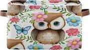 Cute Cartoon Owls Closet Shelf Organizer, Collapsible Decorative Storage Bin with Handle for Home/office