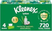 Kleenex Lotion Facial Tissues with Coconut Oil, 4 Flat Boxes, 180 Tissues Per Box, 3-Ply