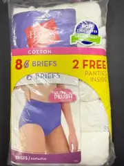 HANES 100% Cotton Plush Tagless Briefs White 7 PACK Women's Size 10 NEW SEALED