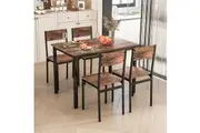 Giantex 5PCS Dining Table & Chairs Set Industrial Kitchen Furniture Set w/4 Chairs Dining Table Set Metal Frame Rustic Brown