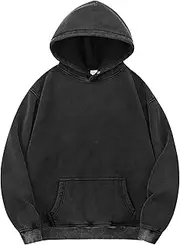 [YND] Womens Oversized Acid Wash Hoodie, Heavyweight Vintage Pullover, Fleece Cotton Sweatshirt for Couples, Unisex Streetwear