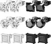 [NEWITIN] 6 Pairs Stainless Steel Stud Earrings for Men Hypoallergenic Inlaid Cubic Zirconia Mens Earring Piercing Studs Set for Women, 8 MM, Stainless Steel Cubic Zirconia, Cubic Zirconia