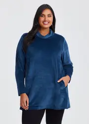 [Taking Shape] Taking Shape Velour Cowl Neck Tunic Size 20 in Denim Blue - Plus Size Women's Tops & T Shirts Denim Blue