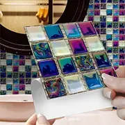 10pcs Mosaic Tile Sticker Waterproof Bathroom Wall Decoration Self-Adhesive Kitchen Oil Proof Wall Sticker Wall Decals 1010cm
