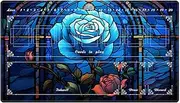 EDGFRTOIO Playmat with Zones for Card Game Playing, Compatible with Lorcana TCG Cards Game Mats 24"x14" Commander Deck Gaming Duel Mat Card Gameplay Mats for Beginner, Rose Blue Stained Glass