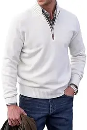 [motyeak] 2024 New Men's Cashmere Business Casual Zipper Sweater,Quarter Zip Mens Sweater (White,M)