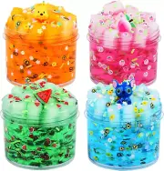 Jelly Cube Crystal Slime Kit - 4 Packs of Pre-Made Boba Slime for Kids