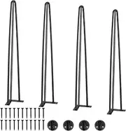 VEVOR Hairpin Table Legs 0.7M, Set of 4 Desk Legs 408.2KG Load Capacity, Hairpin Desk Legs 3 Rods for Desk Chairs Bench Dining End Table, Solid Carbon Steel Heavy Duty Furniture Legs Black