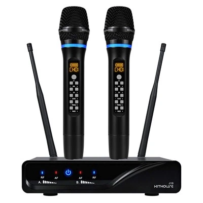 J10 Wireless Microphone Karaoke System Rechargeable, UHF Metal Cordless Micro...