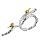 925 Sterling Silver Golden Birds on Branch Adjustable Ring