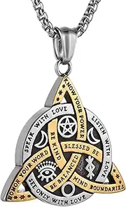 [HZMAN] Stainless Steel Double Sided Celtic Knot Necklace for Men Women Irish Christian Trinity Knot Triquetra Pendant