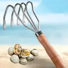 Wooden Handle Gardening Hoe 4 Teeth Weeding Rake Garden Hand Rake Loose Soil