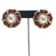 [二手] Chanel vintage香奈兒復古稀有款紅色皮穿鏈花朵山茶花造形cc標誌珍珠古董夾式耳環耳釦