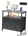 27 inch Wide Nightstand with Charging Station, Bedside Table with Open Shelf,