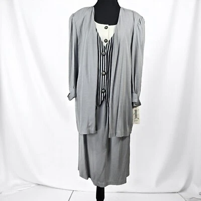 Vintage Deadstock Tori Alexander Skirt Suit Set Blazer Vest Striped Size 14 NWT