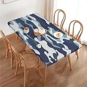 Camo Pattern Military Blue Rectangular Tablecloth Table Cover for 4 Foot Tables, Waterproof Fitted Elastic Edged Table Cloth for Indoor Outdoor Party Wedding Picnic Patio, 4 Ft/48x30 inch