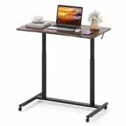 Costway Mobile Standing Desk C-Shaped Computer Workstation Brown