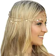 Fashband Boho Head Chain Gold Headpiece Tassel Indian Gold Headband Fashion Hair Accessories Festival Bohemia Vintage Jewelry Forehead Headbands for Women and Girls Wedding Prom